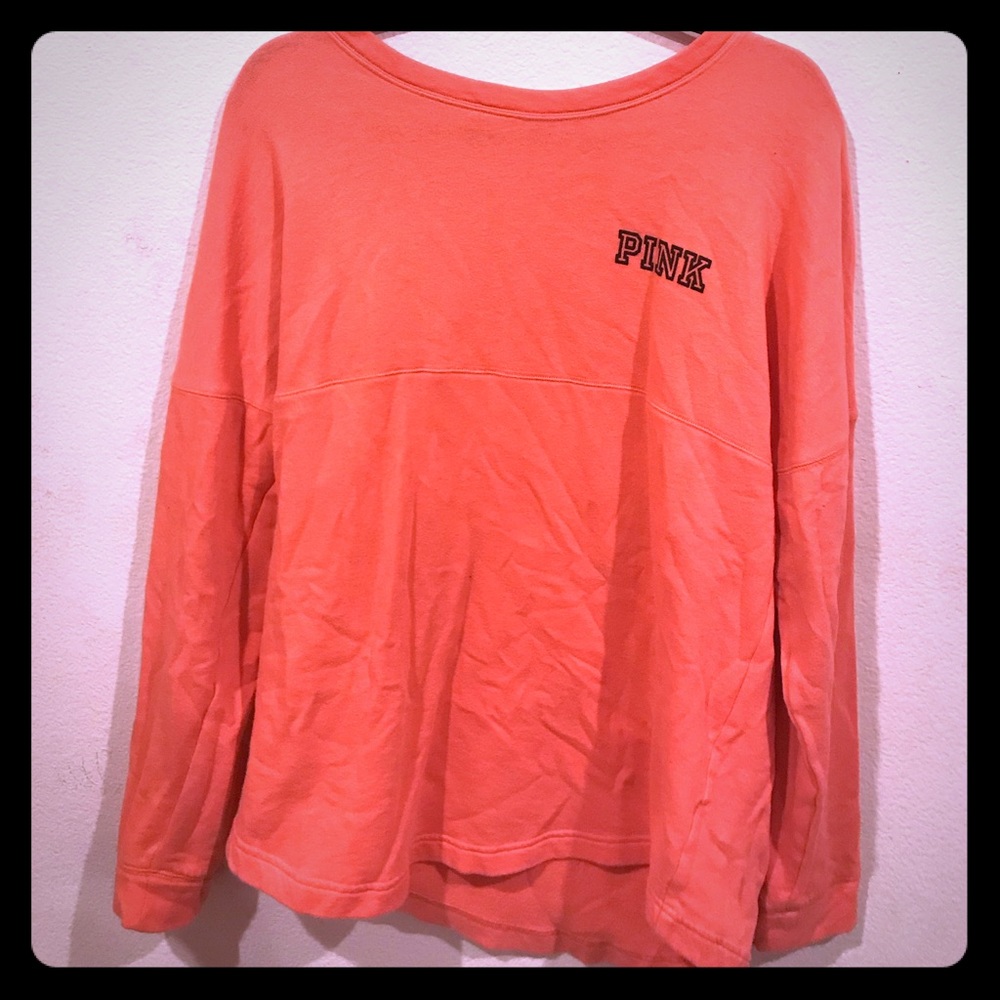VS PINK Neon Coral Boyfriend Crewneck Sweatshirt
